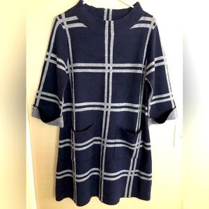 ESLEY Anthropologie Blue & White Sweater Dress    40 Inch chest
